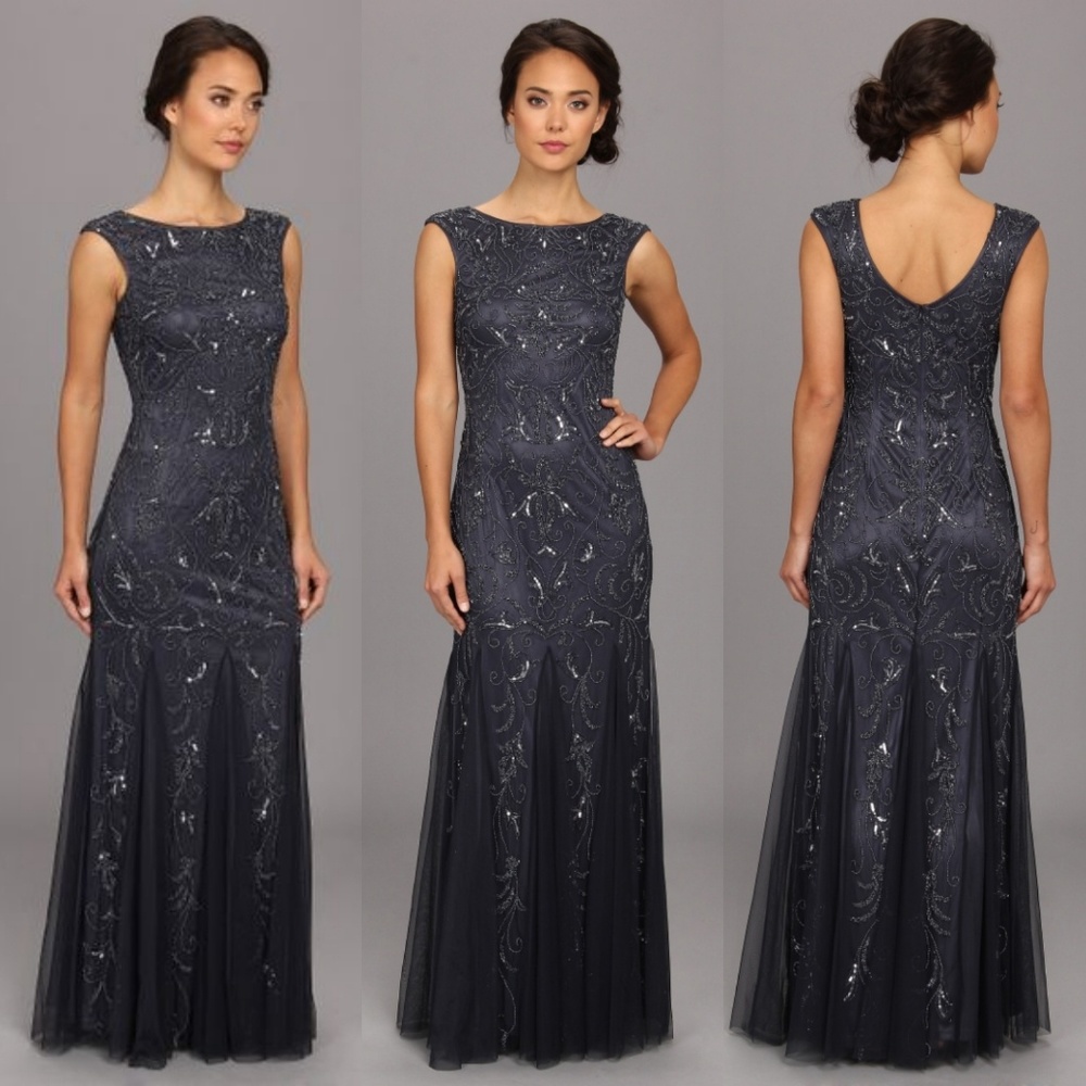 Adrianna Papell | beaded pleated gown in blue